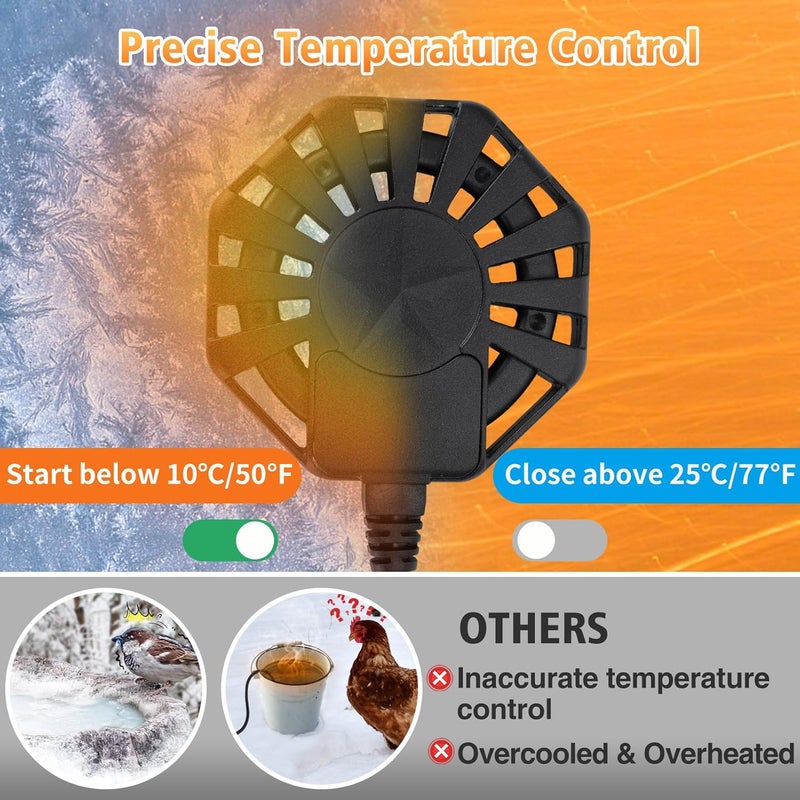 Biubee Bird Bath Heater - Water De-icer for Winter Outdoor Duck Livestock Coop Water Tank Trough Small Pond, Chicken Water Heater 150W Thermostatic Control Aluminum Painted PTFE Submersible Heater - Image 5